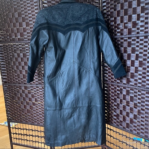 Vintage Genuine Black Leather Coat with Shoulder Pads Paisley - Size Small - Picture 4 of 5